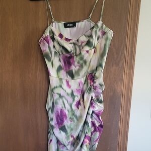 Cider Green & Purple Floral Satin Slip Dress